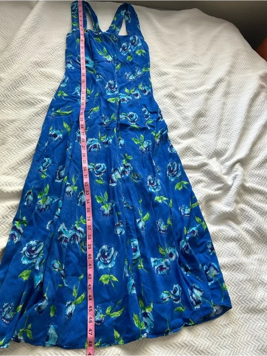 Connected VTG 90s Blue Rose Floral Midi Dress Sz 14 CrissCross Back Cottagecore - Picture 8 of 9
